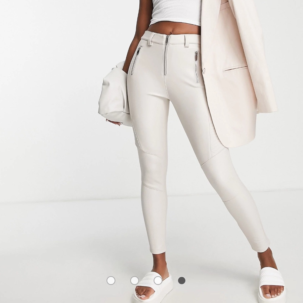 Faux leather skinny pants.